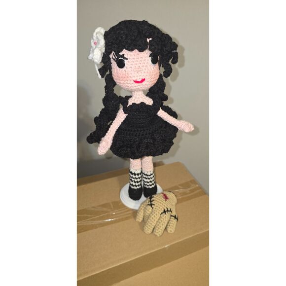 Handmade Crochet Wednesday Addams Doll with “Thing” Companion - Picture 13 of 14